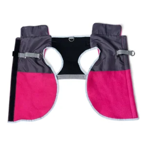 2-in-1 Thermal Dog Fleece Jacket with Removable Harness Fuchsia