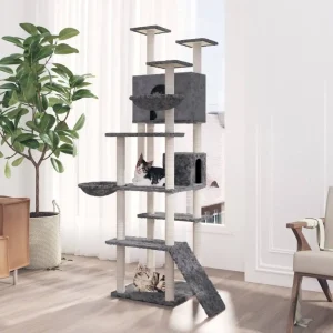 vidaXL Cat Tree Dark grey Engineered wood, plush, sisal Large Cat Tree